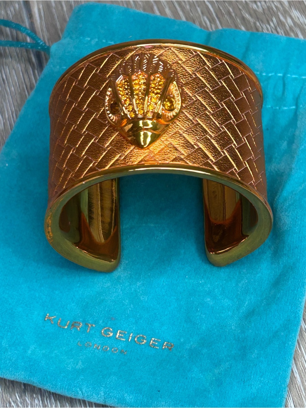 Kurt Geiger EAGLE XL Statement Cuff — Gold Textured Designer Bracelet - Picture 9 of 9